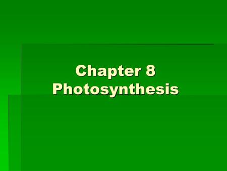 Chapter 8 Photosynthesis