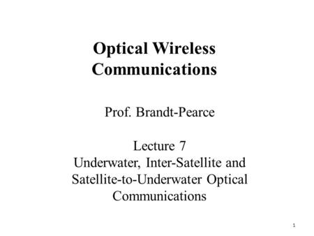 Optical Wireless Communications