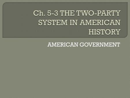 AMERICAN GOVERNMENT.  Beginnings traced back to the ratification of the Constitution  The Federalist Party was the first to appear  Led by Alexander.