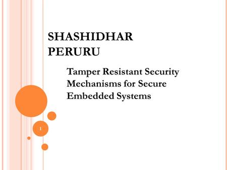 SHASHIDHAR PERURU Tamper Resistant Security Mechanisms for Secure Embedded Systems 1.