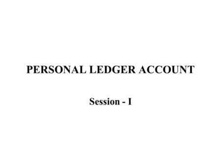 PERSONAL LEDGER ACCOUNT