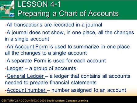 LESSON 4-1 Preparing a Chart of Accounts