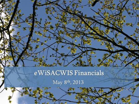 EWiSACWIS Financials May 8 th, 2013. Service Category & Type Maintenance (June 2013) Provide the State with an online process to create bulk Service Categories.