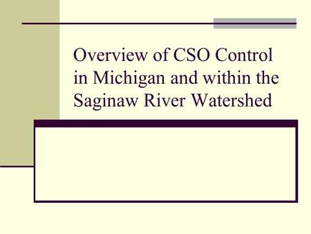 Overview of CSO Control in Michigan and within the Saginaw River Watershed.