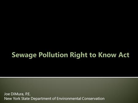 Joe DiMura, P.E. New York State Department of Environmental Conservation.