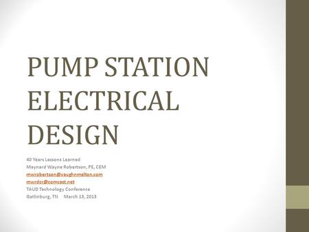 PUMP STATION ELECTRICAL DESIGN