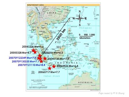 Page created by W. G. Huang 20041226 Mw=9.0 20050328 Mw=8.720070306 Mw=6.3 20040725 Mw=7.3 200709121110 Mw=8.4 20060717 Mw=7.7 20060526 Mw=6.4 200709122349.