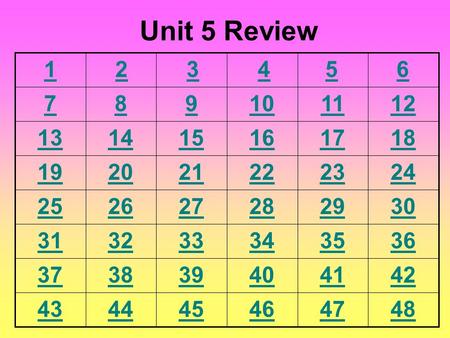 6 789101112 131415161718 192021222324 252627282930 313233343536 373839404142 434445474846 Unit 5 Review 54321.