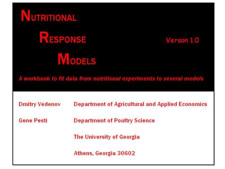 This PowerPoint presentation shows you how to use the NRM 1.0.xls Excel Workbook to fit several popular regression models to experimental data. The models.