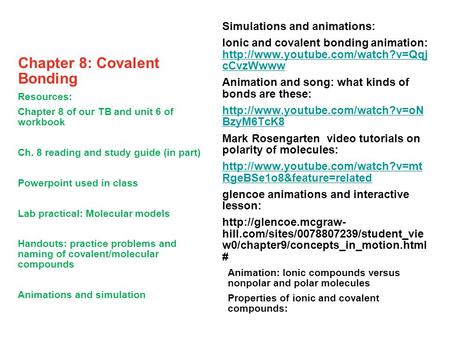 Chapter 8: Covalent Bonding