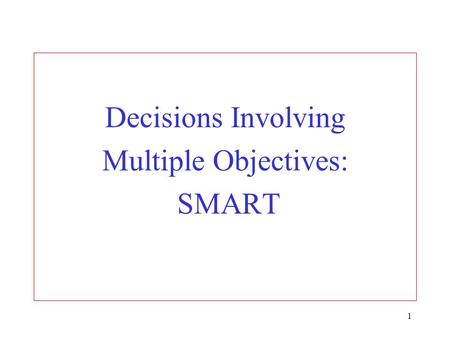 Decisions Involving Multiple Objectives: SMART.