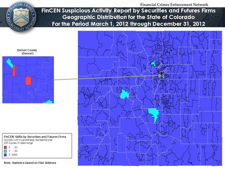 Note: Statistics based on Filer Address FinCEN Suspicious Activity Report by Securities and Futures Firms Geographic Distribution for the State of Colorado.