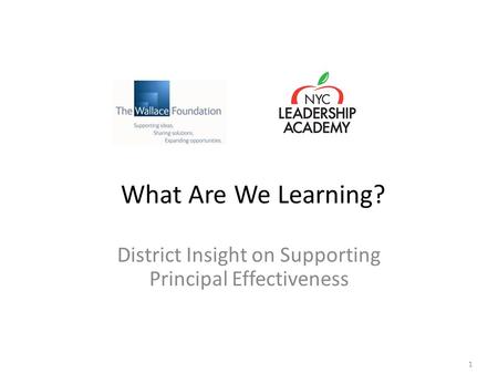 1 District Insight on Supporting Principal Effectiveness What Are We Learning?