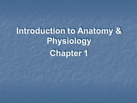 Introduction to Anatomy & Physiology