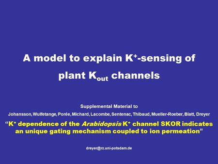 A model to explain K + -sensing of plant K out channels Supplemental Material to Johansson, Wulfetange, Porée, Michard, Lacombe, Sentenac, Thibaud, Mueller-Roeber,