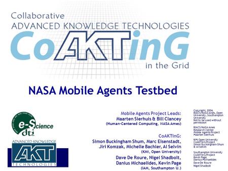 © Simon Buckingham Shum 1 Mobile Agents Project Leads: Maarten Sierhuis & Bill Clancey (Human-Centered Computing, NASA Ames) CoAKTinG: Simon Buckingham.