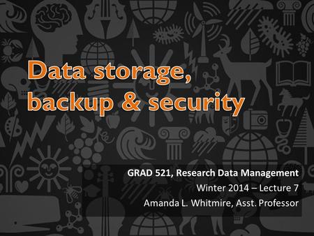 GRAD 521, Research Data Management Winter 2014 – Lecture 7 Amanda L. Whitmire, Asst. Professor.