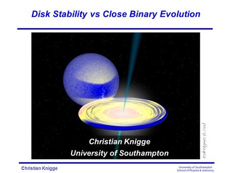 Christian Knigge University of Southampton School of Physics & Astronoy Disk Stability vs Close Binary Evolution Rob Hynes (LSU) Christian Knigge University.