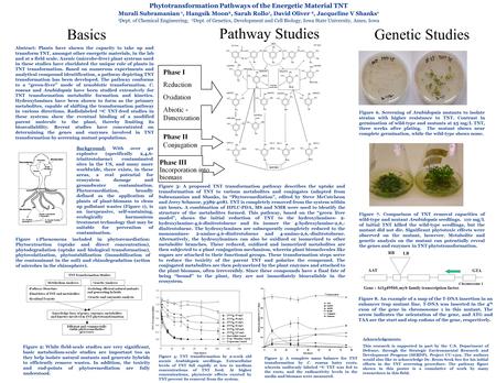 Phytotransformation Pathways of the Energetic Material TNT Murali Subramanian 1, Hangsik Moon 2, Sarah Rollo 1, David Oliver 2, Jacqueline V Shanks 1 1.