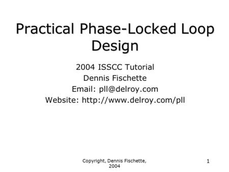 Practical Phase-Locked Loop Design