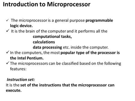 Introduction to Microprocessor