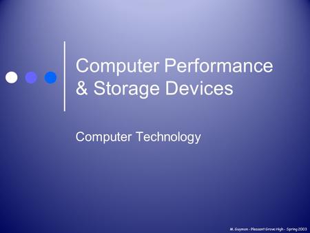 M. Guymon - Pleasant Grove High - Spring 2003 Computer Performance & Storage Devices Computer Technology.