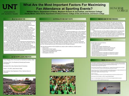 What Are the Most Important Factors For Maximizing Fan Attendance at Sporting Events? William Sierra, Department of News, Mayborn School of Journalism,