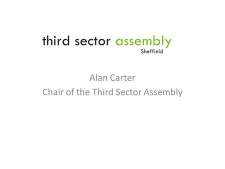 Alan Carter Chair of the Third Sector Assembly. Where are we going as a city? Contribution and role of the Third Sector in Sheffield State of the Sector.