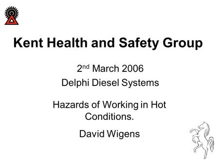 Kent Health and Safety Group 2 nd March 2006 Delphi Diesel Systems Hazards of Working in Hot Conditions. David Wigens.