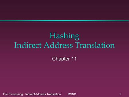 File Processing - Indirect Address Translation MVNC1 Hashing Indirect Address Translation Chapter 11.