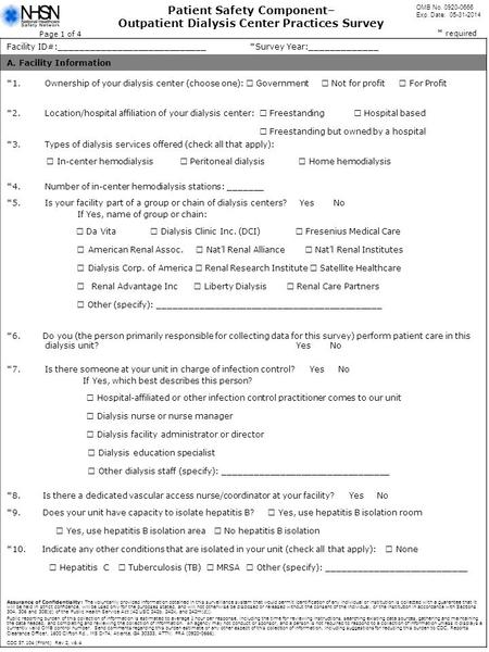 Facility ID#:____________________________*Survey Year:_____________ A. Facility Information *1.Ownership of your dialysis center (choose one): □ Government.