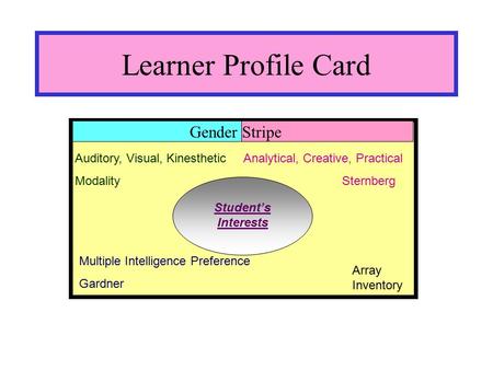 Learner Profile Card Gender Stripe Auditory, Visual, Kinesthetic