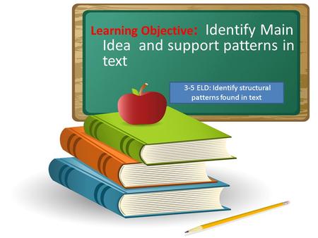 Learning Objective : Identify Main Idea and support patterns in text 3-5 ELD: Identify structural patterns found in text.