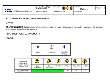 TITLE: Thread Roll Die Measurement Instructions SCOPE: RESPONSIBILITIES: It is the responsibility of the operators to ensure this document accurately represents.