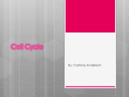 By: Carlicia Anderson.  3 stages:  Interphase  Mitosis  Cytokinesis  Cell cycle - the regular sequence of growth and division that cells undergo.