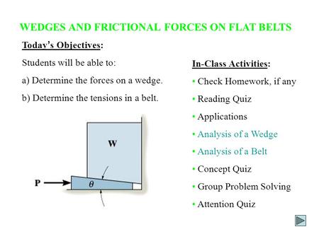 WEDGES AND FRICTIONAL FORCES ON FLAT BELTS