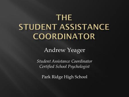 Andrew Yeager Student Assistance Coordinator Certified School Psychologist Park Ridge High School.