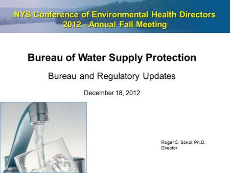 NYS Conference of Environmental Health Directors 2012 - Annual Fall Meeting Bureau of Water Supply Protection Bureau and Regulatory Updates December 18,