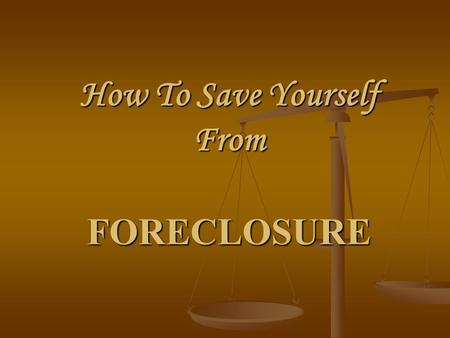 How To Save Yourself From FORECLOSURE. So many people don’t realize that they can get themselves out of foreclosure! They are unaware of the options and.