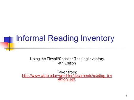 Informal Reading Inventory