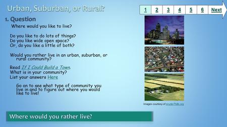 Where would you like to live? Do you like to do lots of things? Do you like wide open space? Or, do you like a little of both? Would you rather live in.