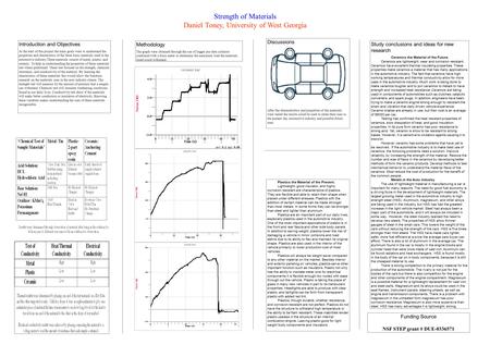 Strength of Materials Daniel Toney, University of West Georgia Introduction and Objectives At the start of this project the main goals were to understand.