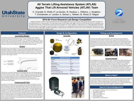 All Terrain Lifting Assistance System (ATLAS) Aggies That Lift Armored Vehicles (ATLAV) Team C. Crandall, D. Webb, P. Le Goubin, N. Hawkes, L. Williams,