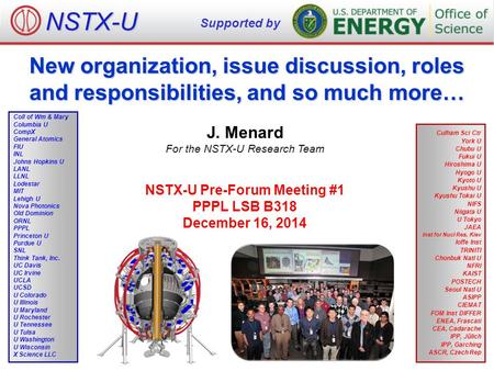 New organization, issue discussion, roles and responsibilities, and so much more… J. Menard For the NSTX-U Research Team NSTX-U Pre-Forum Meeting #1 PPPL.