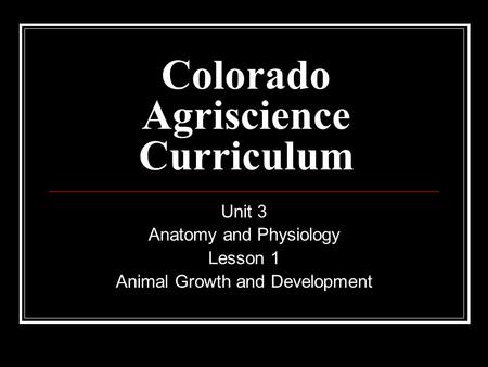 Colorado Agriscience Curriculum