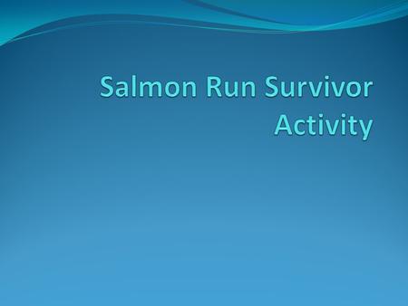 Chinook Salmonid Adults Habitat: Open Ocean Duration: 2-4 years Swim back upstream to orignial hatching ground Smoltification period Swimming downstream.