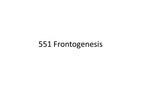 551 Frontogenesis. Three main frontogenetical areas in a typical developing cyclone Deformation frontogenesis with cold front Deformation (confluence)frontogenesis.