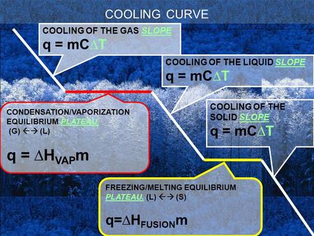 q = ∆HVAPm q = mC∆T q = mC∆T q = mC∆T q=∆HFUSIONm COOLING CURVE