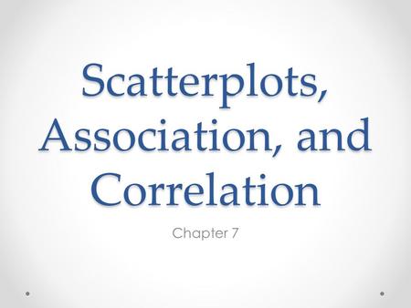 Scatterplots, Association, and Correlation