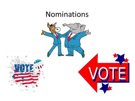 Nominations. Primaries and Caucuses When do states choose their nominee for president? Source: Joshua T. Putnam, “Whodunnit? The Actors Behind the Frontloading.